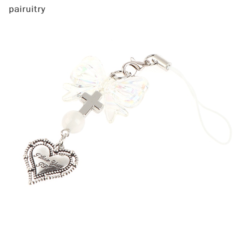 Prt Gadis Manis Telepon Liontin Keren Kawaii Y2K Pink Perak Ch Wanita Kupu-Kupu Dasi Ins Korea Handmade DIY Gantungan Kunci Aksesoris PRT