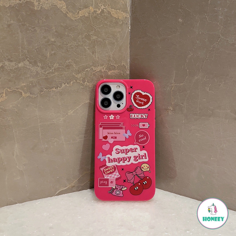 IPHONE Cute Sweet Cherry Cover Case Untuk Iphone12 14 13 11 Pro Max XS XR 7 8Plus Pink Motif Kartun Melindungi Ponsel Hp Kamera Shockproof Lembut