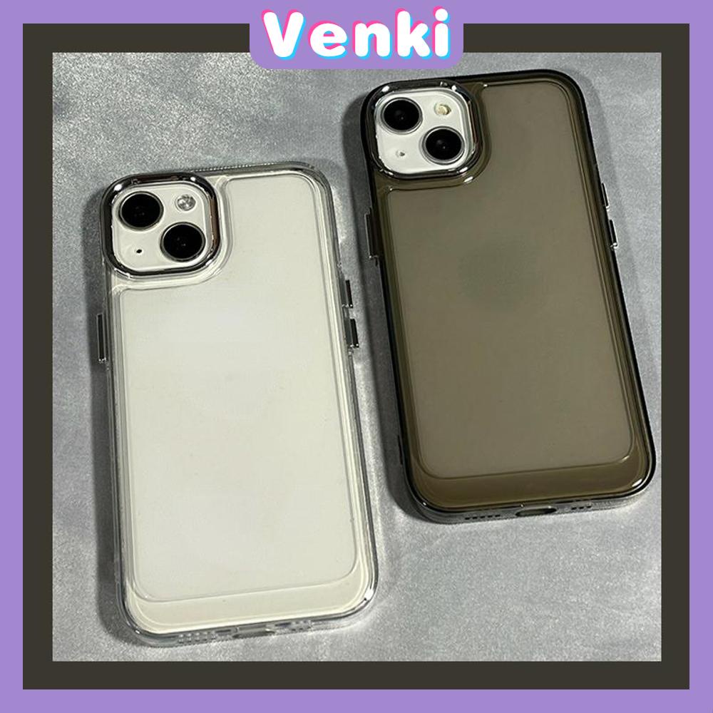 VENKI - Untuk iPhone Case Mewah Plating Lensa Tombol Cincin Bening Case Soft TPU Shockproof Sederhana Hitam Kompatibel dengan iPhone 14 Pro Max 13 Pro max 12 Pro Max 11 xr xs max 7Plus 8Plus