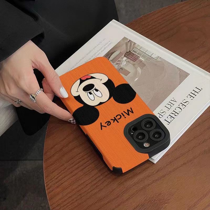 Lamb Skin Cute Orange Mickey Soft Case IPhone 6S 7 Plus 8 Plus X XS XR XS Max 11 13 12 14 PRO Max 14 Plus 12 13 MINI SE Phone Case Girl Women's Fashion