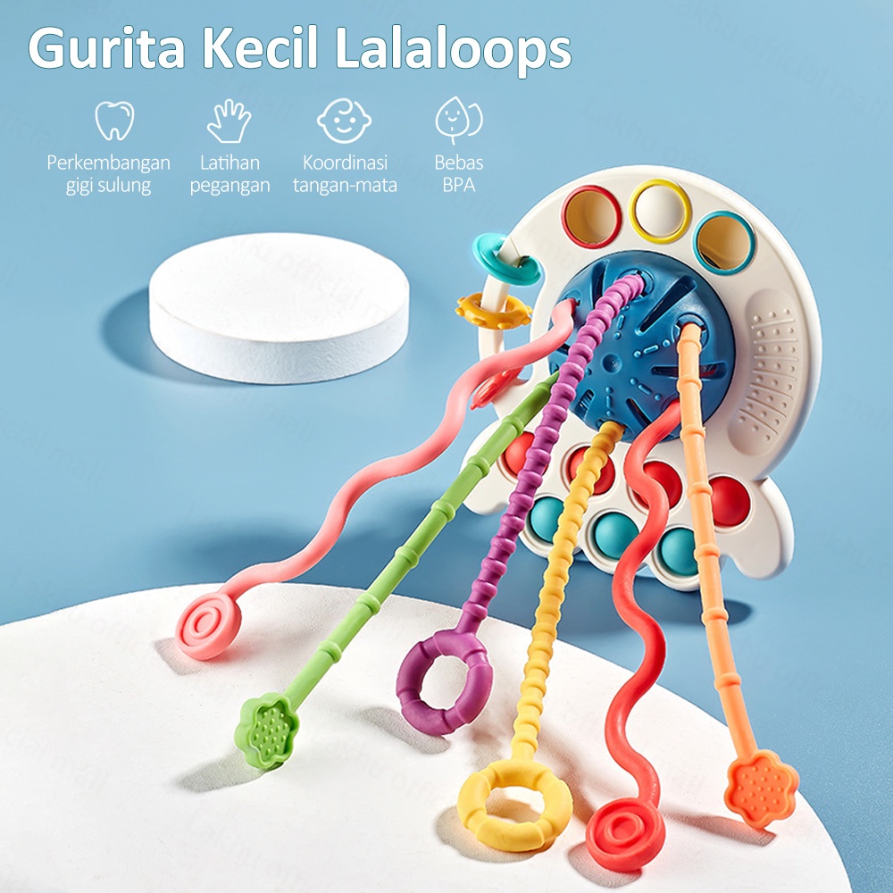 Lakhu Pop It Teether Bayi Gigitan Bayi Bpa Free 6-12 Bulan Tarik Panjang Mainan Edukasi Bayi