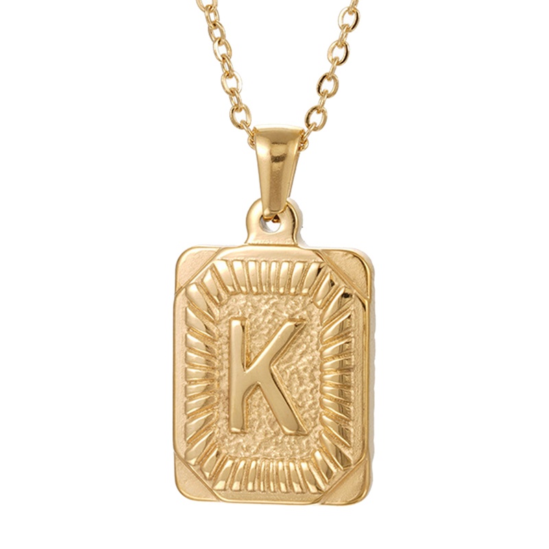 Kalung Huruf Persegi Anti Karat Fashion Kreatif Baja Titanium Huruf Liontin Kalung Wanita Perhiasan Aksesori