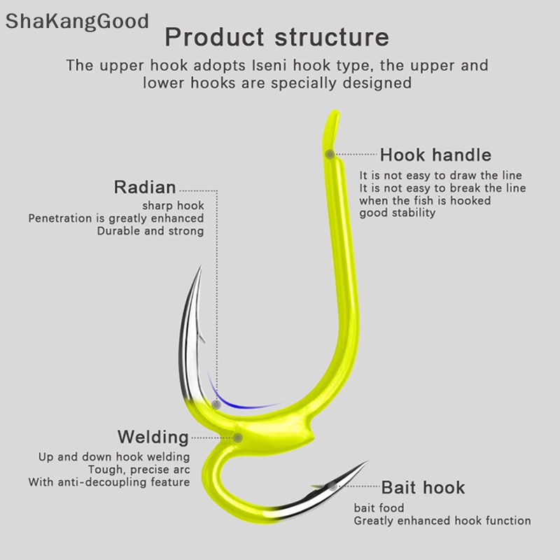 Skid 10Pcs/lot Baja Karbon Tinggi Dua Kekuatan Tip Tajam Kait Pancing Fighg Dengan Perlengkapan Ikan Berduri Untuk Memancing Laut Kait Ganda SKK