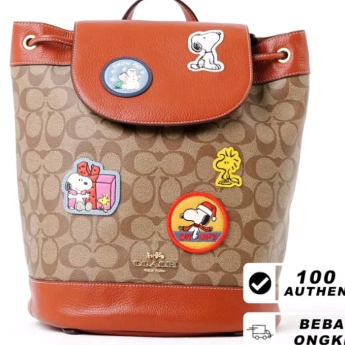 Tas COACH X SNOOPY PATCH MONOGRAM BEIGE BROWN BACKPACK 100% ORIGINAL