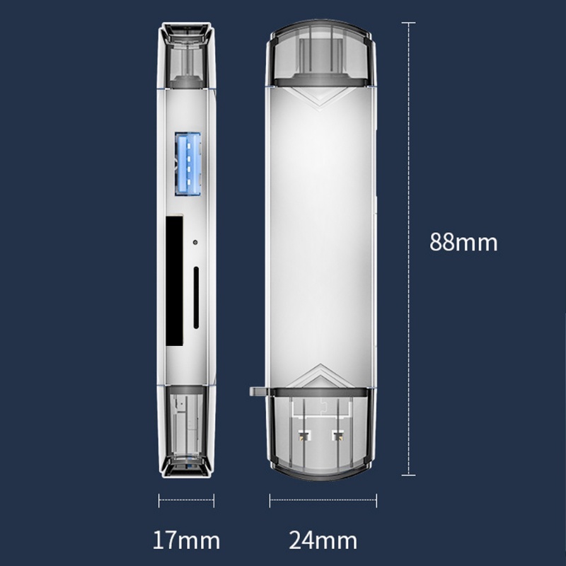 Compact 6in1 TF Card SD Card USB 3.0 Flash Drive Memori Pintar Tipe C Card Reader Paduan Aluminium Kecil Tipe C Ke USB Micro OTG Adaptor Transmisi Kecepatan Tinggi