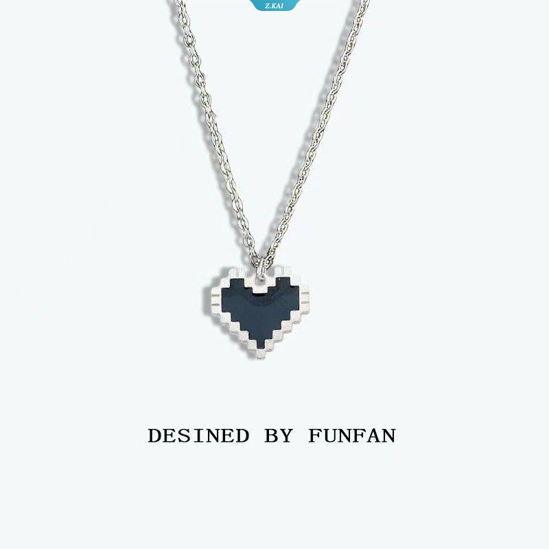 Cinta Hati Puzzle Anti Karat Kalung Wanita/ Pria Mosaik Hitam Jantung Cut-out Pixel Peach Heart Pendant Necklace Jewelry [ZK]