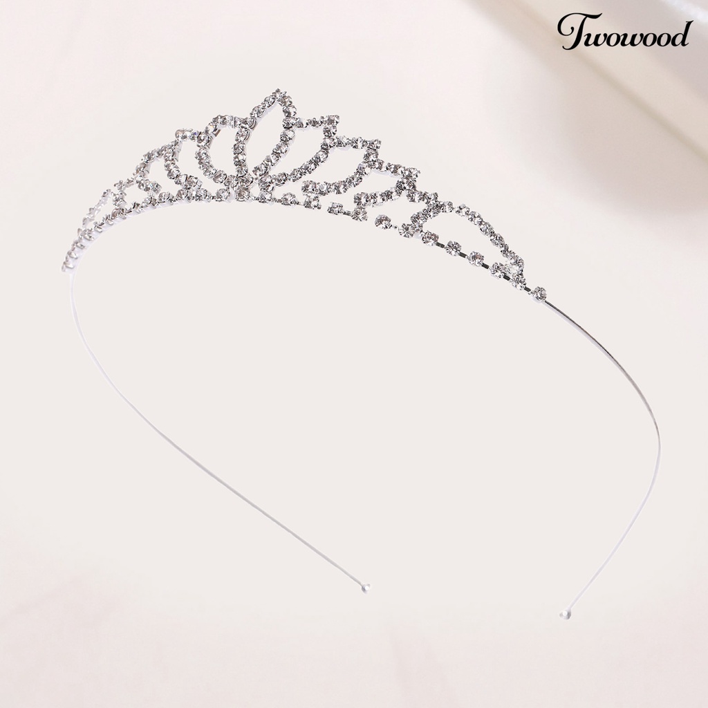 Twowood Bride Crown Berlian Imitasi Berongga Keluar Simetris Dekorasi Rambut Gaya Putri Kinerja Elastis Adjustable Queen Crown Perhiasan Pernikahan