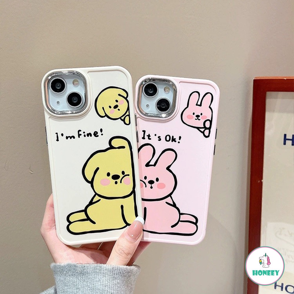 Case Bunny Dog Garis Sederhana Untuk iPhone 14 Pro Max13 12 11 Pro Max Perlindungan Kamera Bumper Shockproof Soft Cover