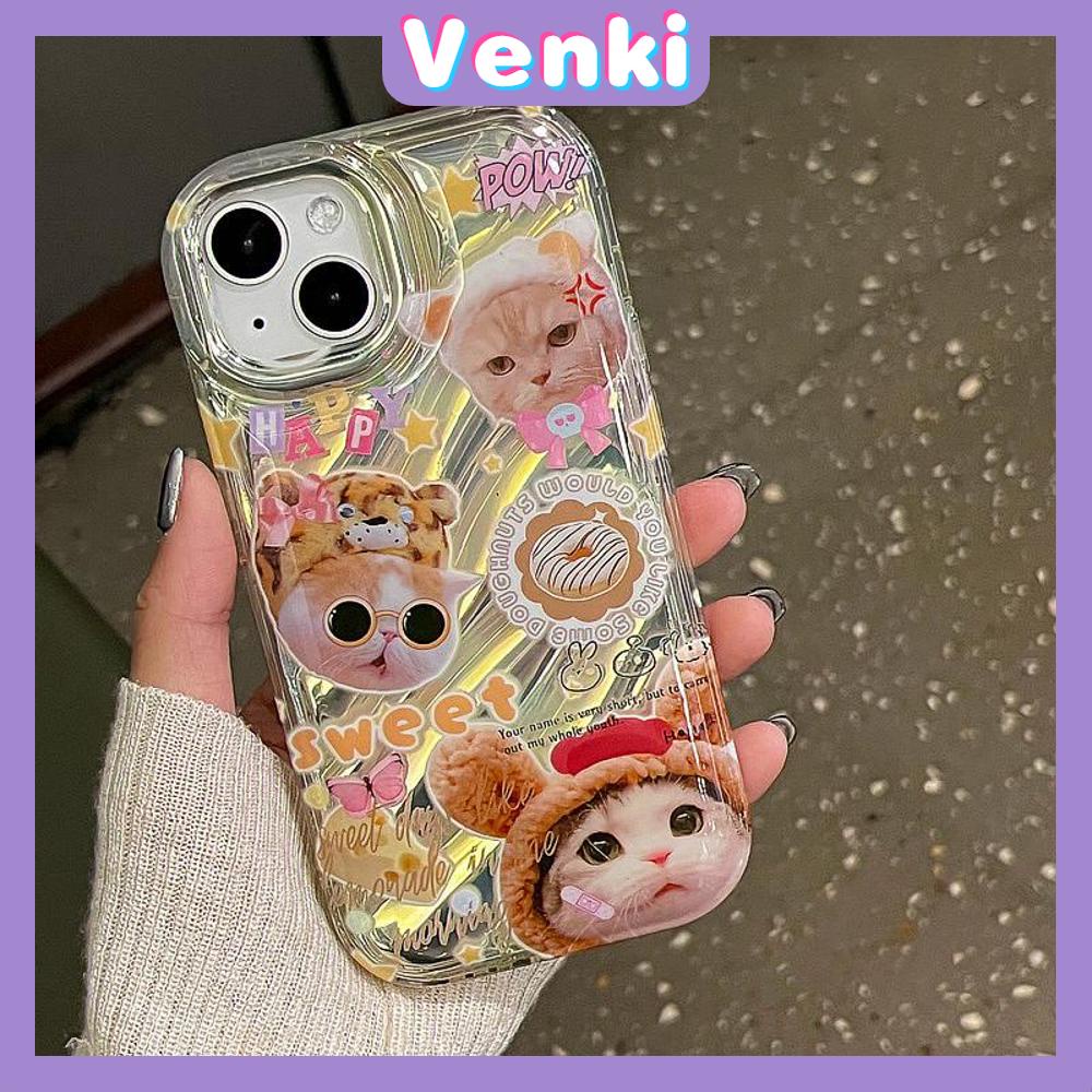 VENKI - Untuk iPhone 11 iPhone Case Laser Reflektif Bening Phone Case TPU Soft Shockproof Airbag Case Cute Kucing Anjing Kompatibel dengan iPhone 14 13 Pro Max 12 Pro Max XR 7PLus 8PLus