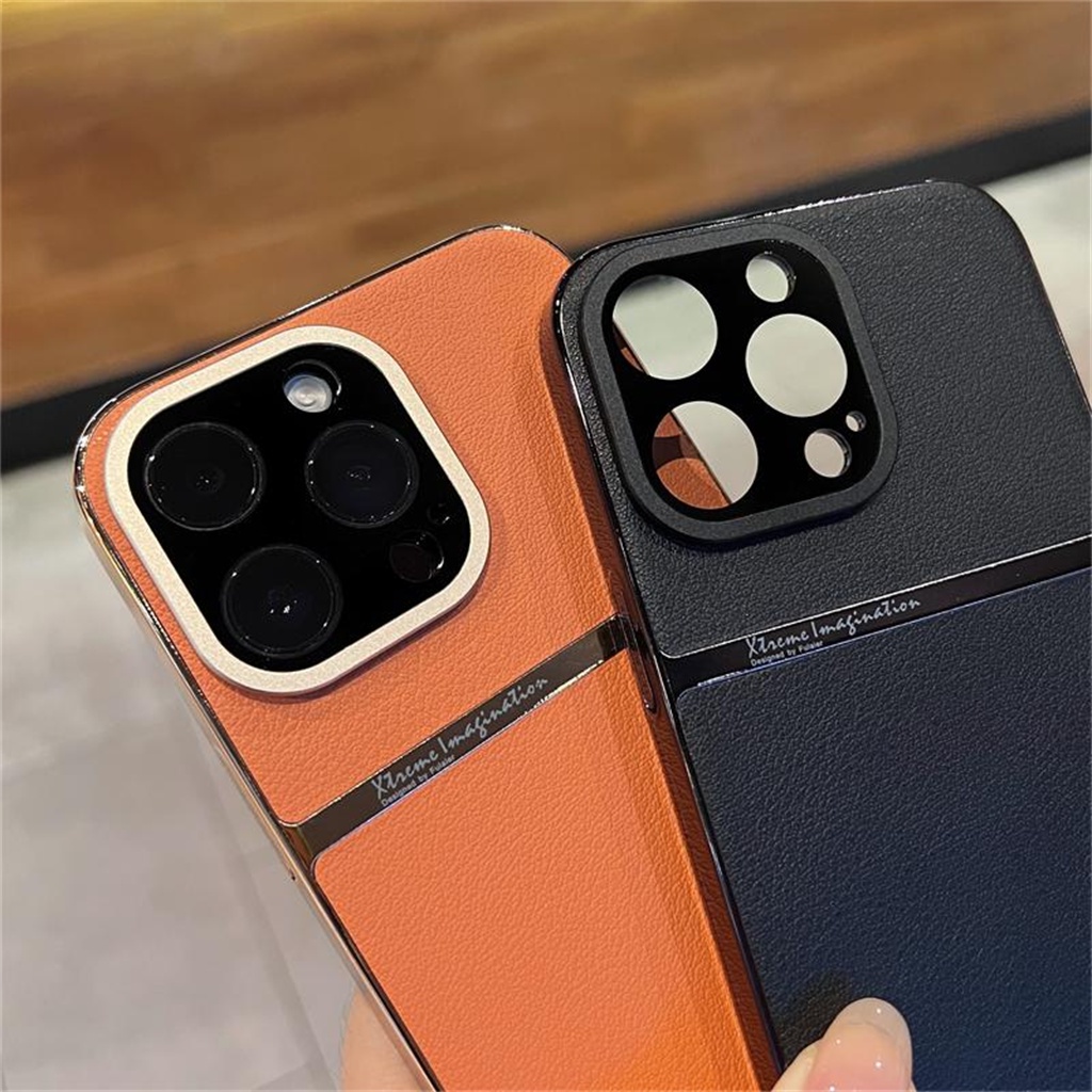 Casing Kulit Mewah iPhone 14 Pro Max14 Plus case iPhone 13 Pro Max Dengan Lensa Pelindung Kamera Tertutup Penuh Perlindungan shock hard back cover