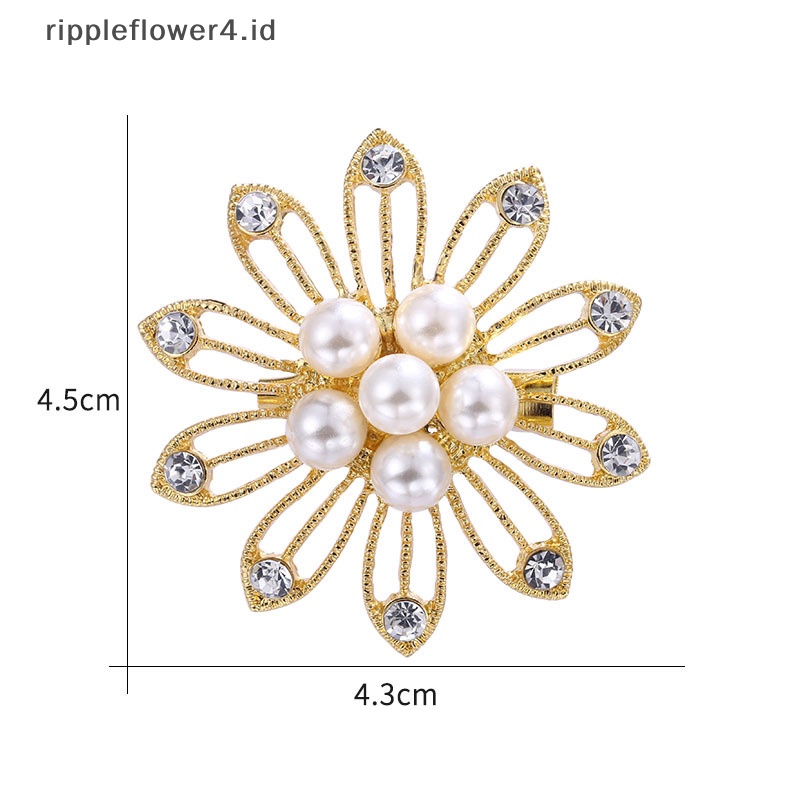 {rippleflower4.id} New Arrival Wanita Bunga Bros Pin Dengan Berlian Imitasi Dan Mutiara Imitasi 10kelopak Bunga Tanaman Bros Hadiah~