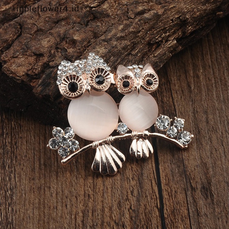 {rippleflower4.id} Indah Warna Kartun Bertatahkan Kristal Opal Batu Burung Hantu Bros Hewan Pin Syal Pin Up Gesper Femininos Bros Pasangan Kerah Perhiasan Pin~