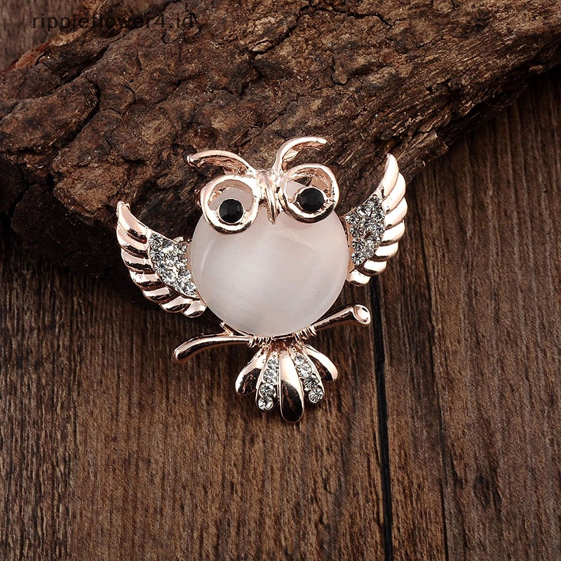 {rippleflower4.id} Indah Warna Kartun Bertatahkan Kristal Opal Batu Burung Hantu Bros Hewan Pin Syal Pin Up Gesper Femininos Bros Pasangan Kerah Perhiasan Pin~