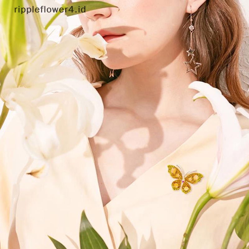 {rippleflower4.id} 1pc Elegan Pesona Kupu-Kupu Bros Wanita Berlian Imitasi Besar Butterfly Pins Hadiah~