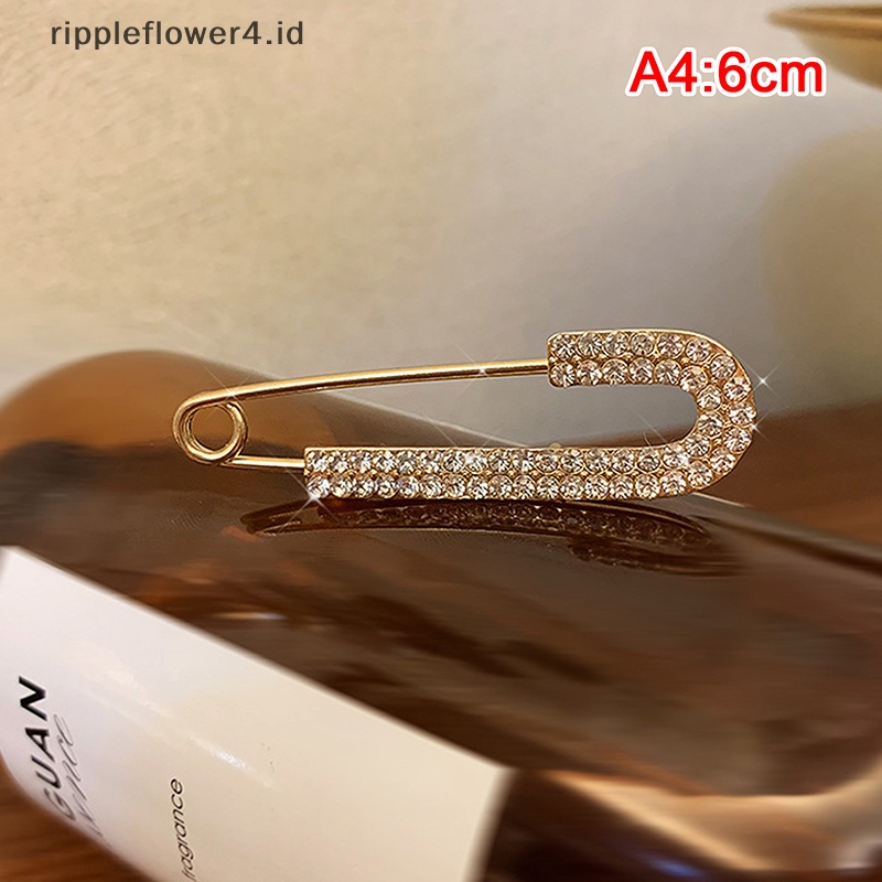 {rippleflower4.id} Rhinestones Peniti Bros Busur Besar Pin Bros Untuk Wanita Gaun Emas Plag Kristal Elegan Brooche Perhiasan~