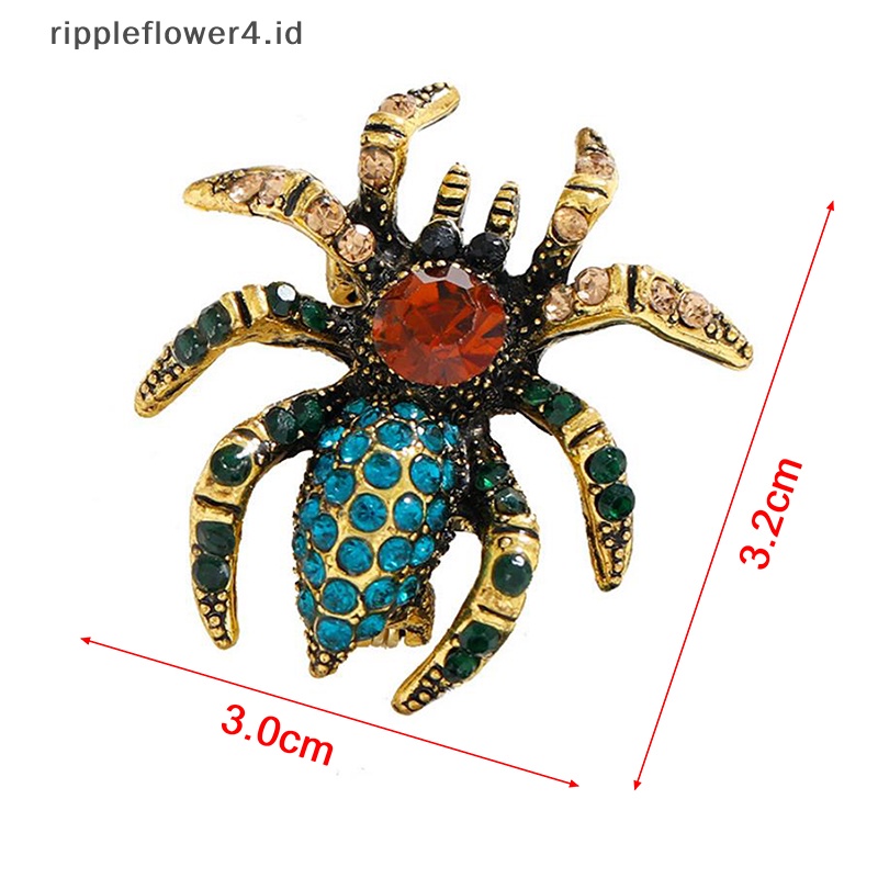 {rippleflower4.id} Retro Berlian Imitasi Spider Bros Pin Kreatif Serangga Bros Aksesoris Pakaian~