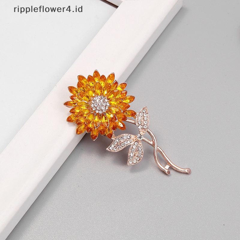 {rippleflower4.id} Fashion Berlian Imitasi Bunga Matahari Bros Pin Untuk Wanita Pakaian Mantel Perhiasan Aksesori Pesta~