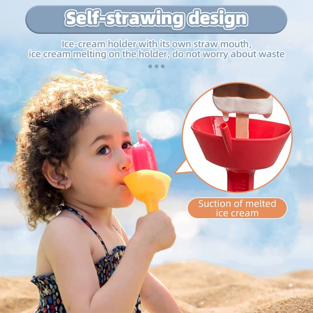 Drip-proof Handheld Ice Cream Holders/Rak Es Loli Anti-Tetes Dengan Sedotan Untuk Anak/Portable Spill Proof Ice Guard Holder Pop/No Drop Frozen Treatments Popsicles Rack Tray