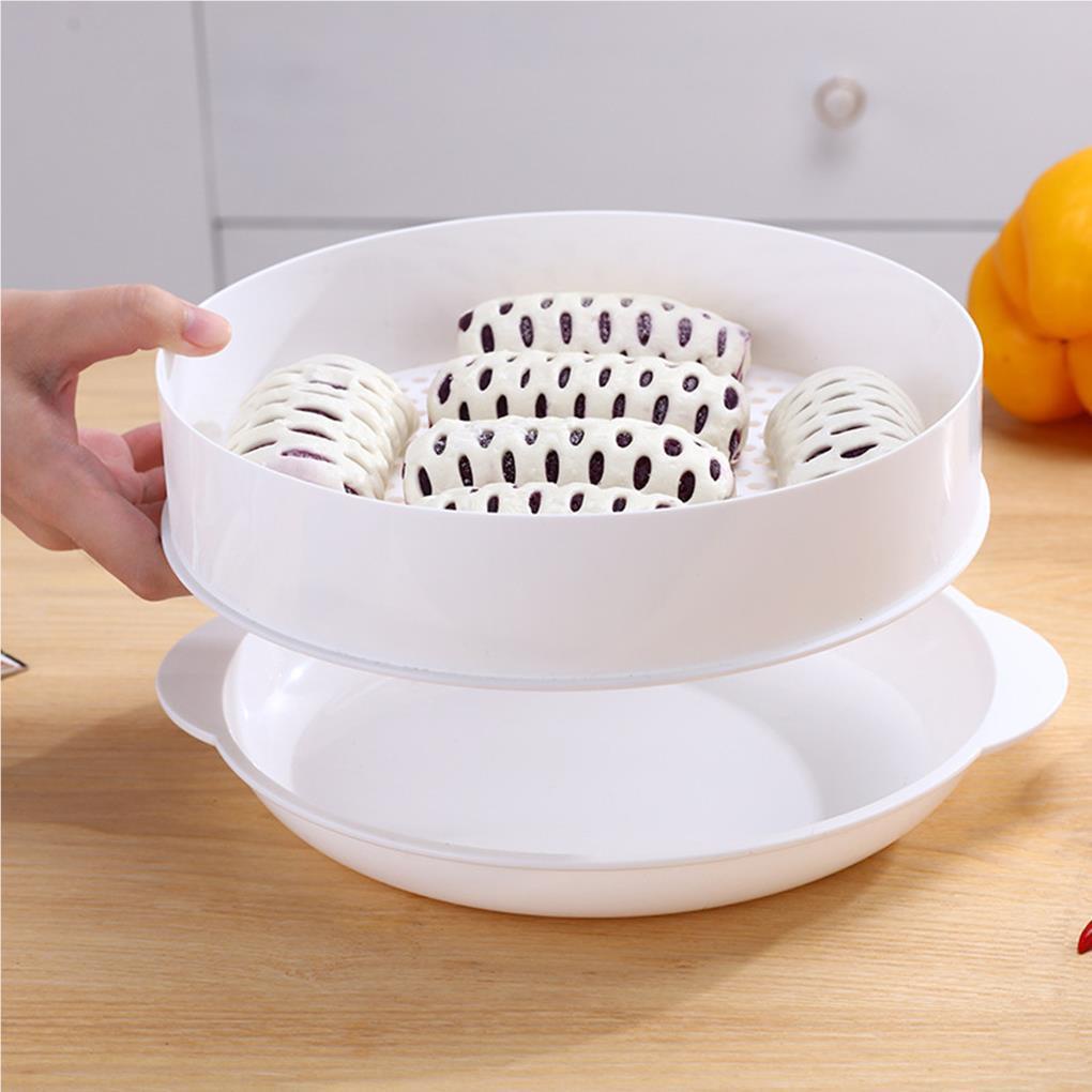 Microwave Oven Steamer Dengan Tutup Transparan Anti Selip Satu Lapis Lubang Bernapas Alat Kukus Putih Alat Dapur Kitchen