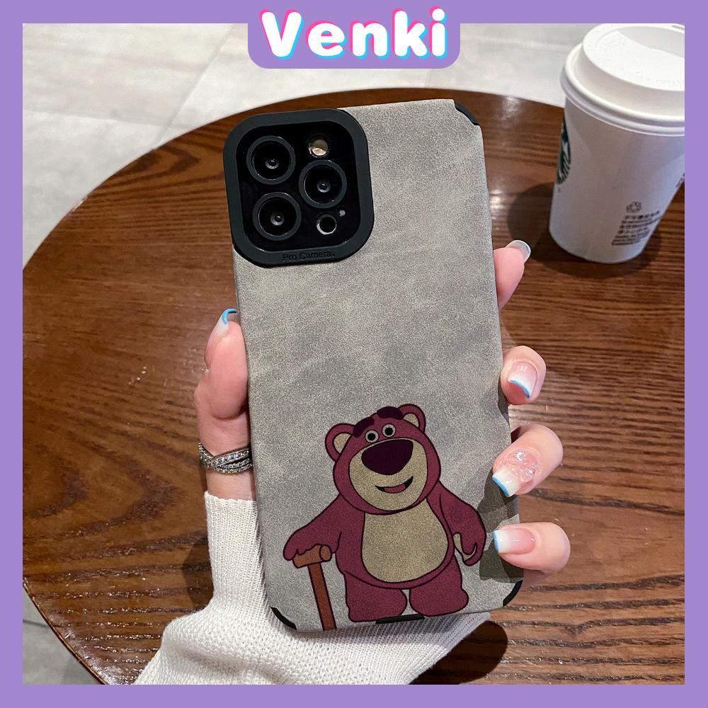 VENKI - Untuk iPhone 11 Case Kulit Dilaminasi Pupil Mata Suede Phone Case Soft Shockproof Airbag Case Pelindung Kamera Lucu Beruang Merah Muda Kompatibel dengan iPhone 14 13 Pro max 12 xr xs