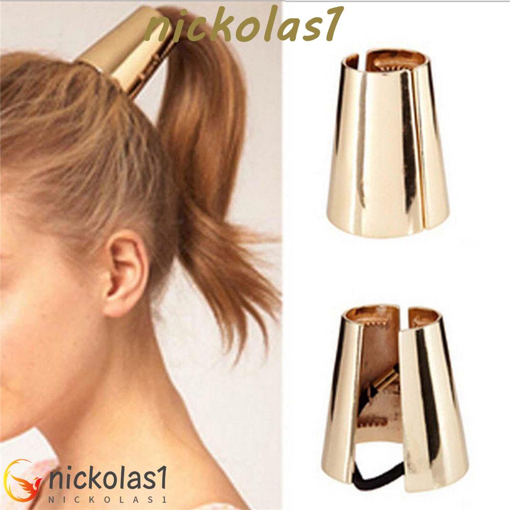 Nickolas1 Karet Rambut Dibuka Lingkaran Manset Palsu Logam Ponytail Klip Bungkus Elastis Ponytail Holder Hair Cuff