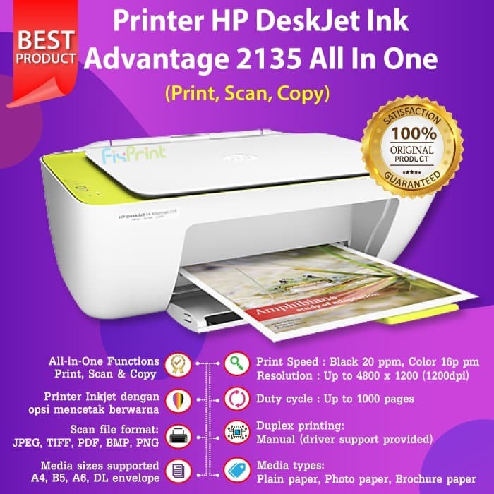 Printer HP 2135 Deskjet Ink Advantage Print Scan Copy All-in-One New