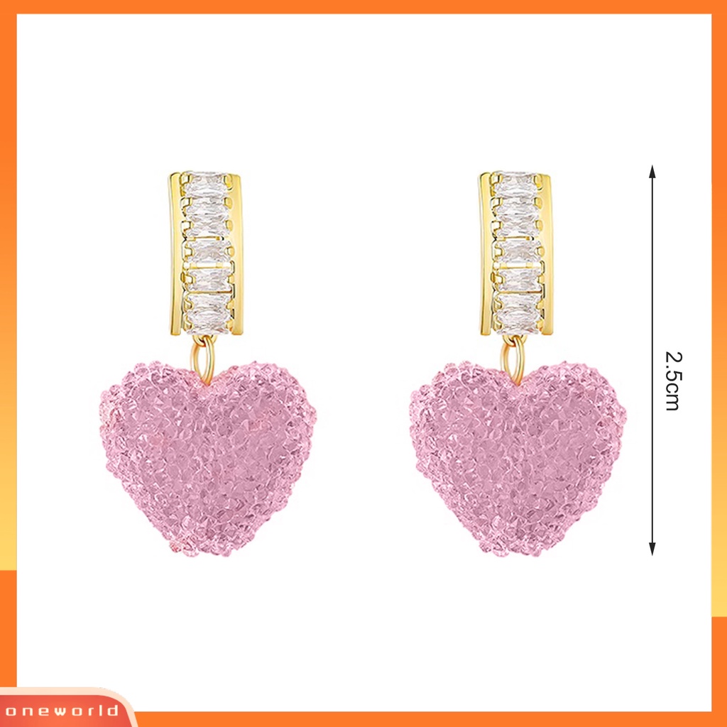 [WOD] 1pasang Anting Menjuntai Shiny Cubic Zirconia Sweet Geometric Anti Luntur Hias Hadiah Ulang Tahun Wanita Pink Fudge Cinta Liontin Stud Earrings Perhiasan Untuk Pacaran