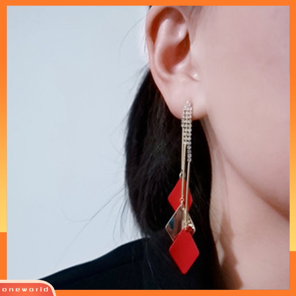 [WOD] 1pasang Anting Wanita Menjuntai Rumbai Berlian Imitasi Geometris Anggun Drop Earrings Untuk Hadiah