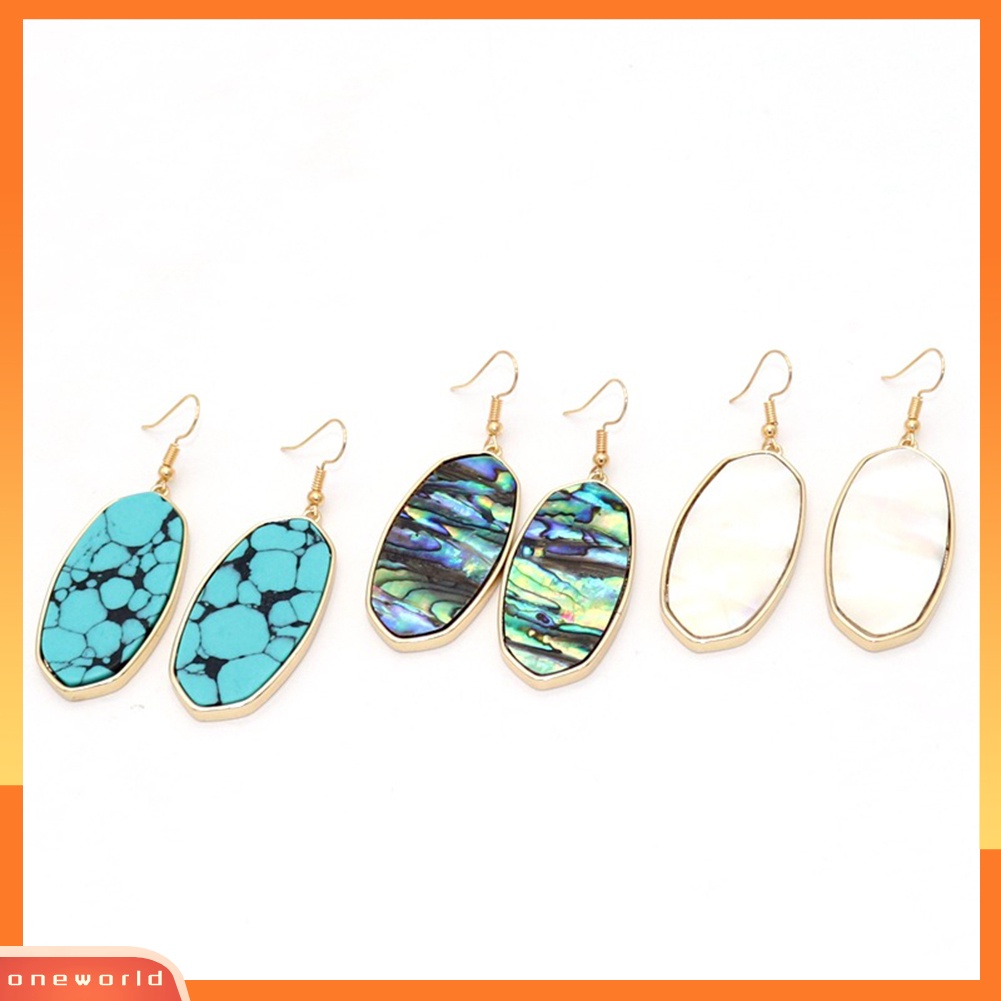 [WOD] Fashion Wanita Abalone Shell Leopard Oval Menjuntai Drop Hook Anting Perhiasan Hadiah