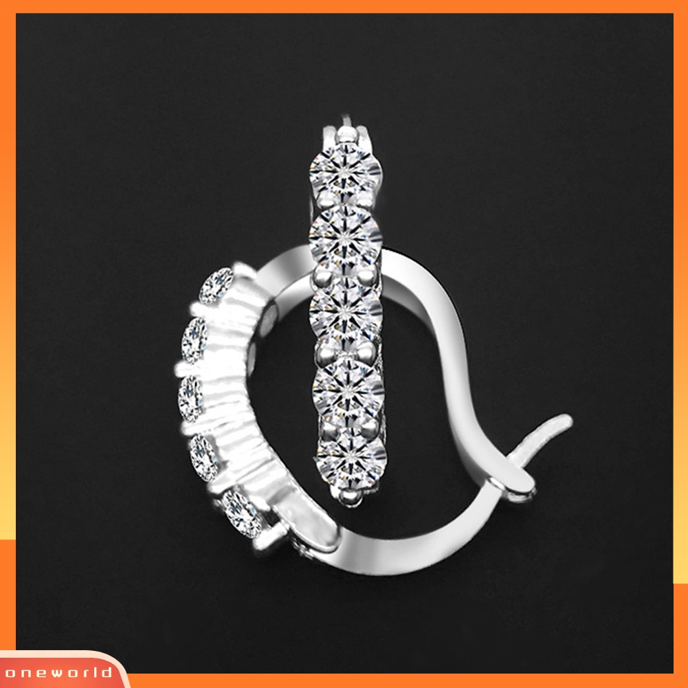 [WOD] Wanita Cubic Zirconia Hias Perak Berlapis U Bentuk Telinga Stud Anting Perhiasan Hadiah