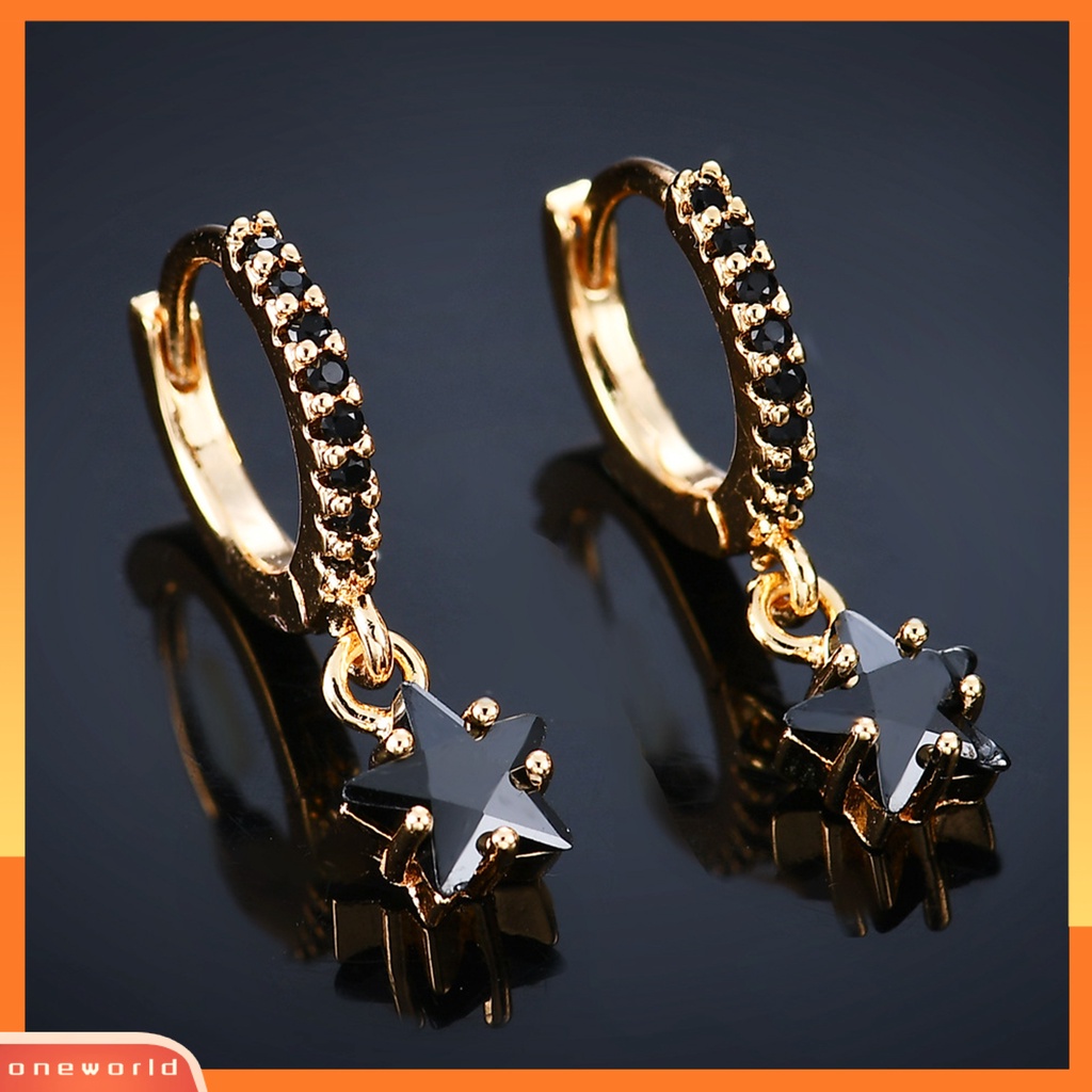 [WOD] 1pasang Anting Wanita Warna-Warni Berkilau Cubic Zirconia Star Pendant Menjuntai Earrings Untuk Pacaran