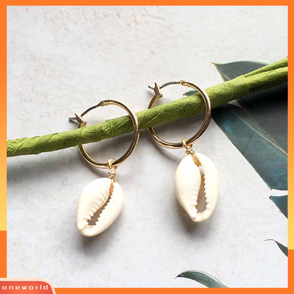 [WOD] Fashion Sea Shell Huggie Anting Wanita Pernyataan Musim Panas Pantai Pesta Perhiasan