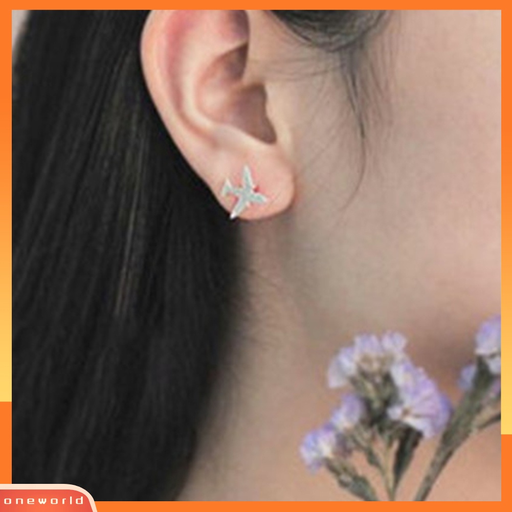 [WOD] Unik Wanita Pesawat Ear Studs Gadis Perak Disepuh Pesawat Anting Hadiah