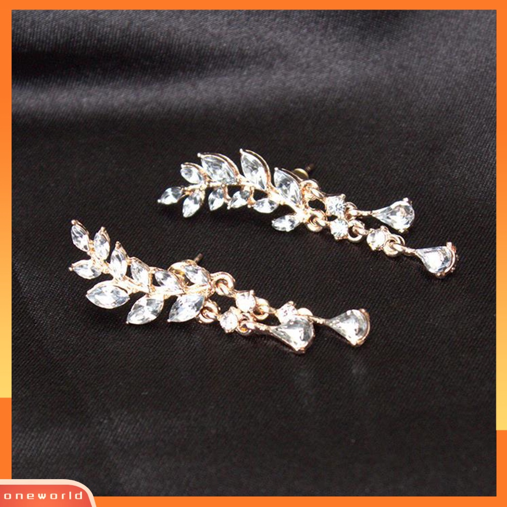 [WOD] Ear Studs Leaf Wanita Elegan Berlian Imitasi Drop Ear Cuff Earrings Untuk Pacaran
