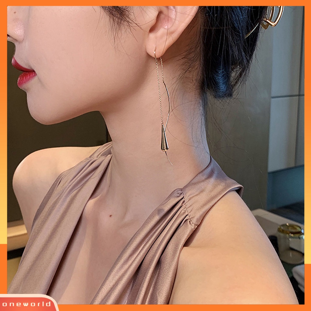 [WOD] 1pasang Anting Garis Telinga Geometri Liontin Wanita Elegan Panjang Gaya Korea Anting Menjuntai Untuk Pacaran