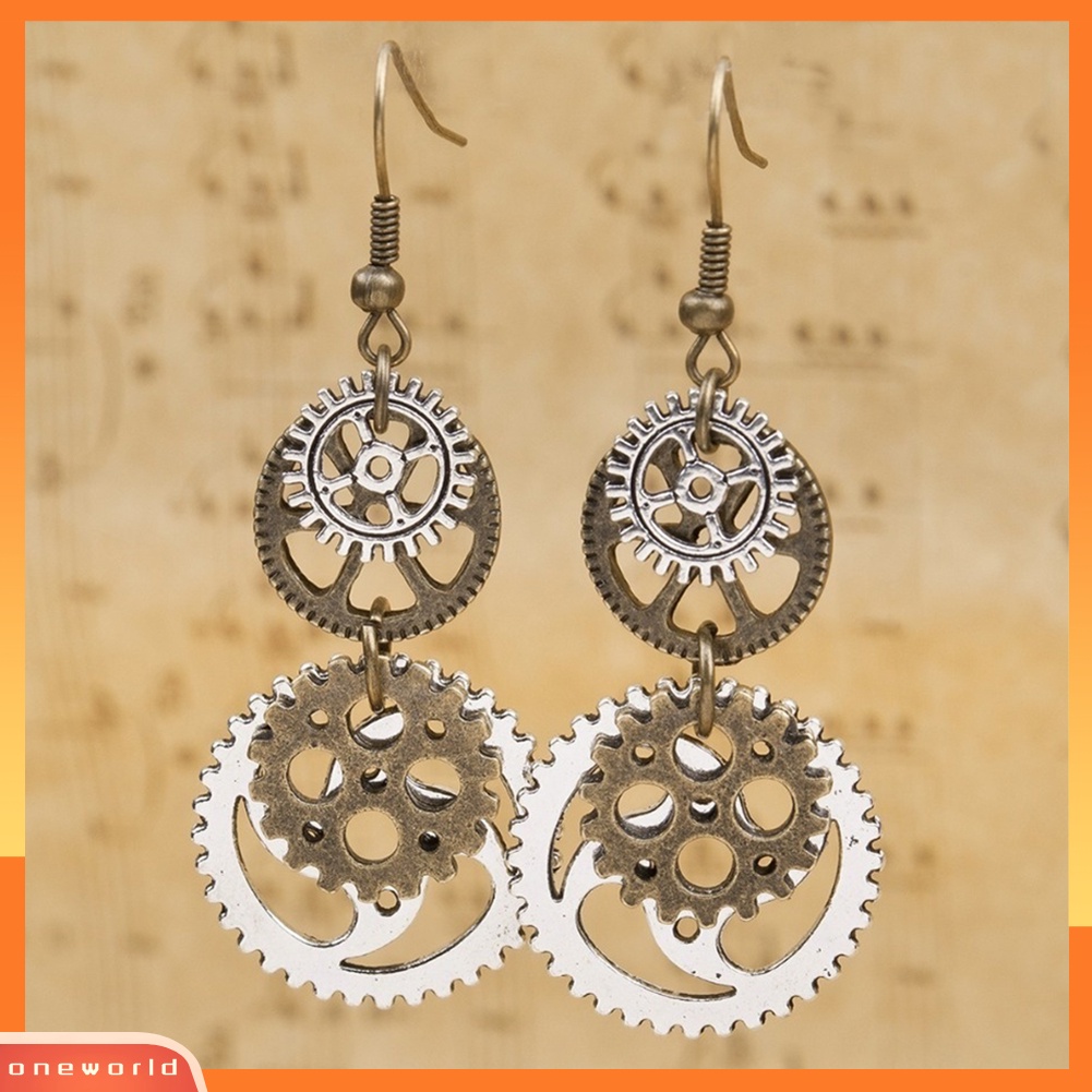 [WOD] Steampunk Antik Wanita Gear Liontin Menjuntai Kait Panjang Anting Club Perhiasan