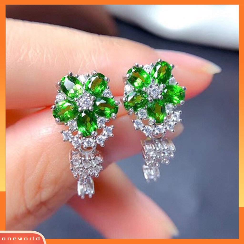 [WOD] 1pasang Bertatahkan Drop Ear Stud Perhiasan Elegan Desain Bunga Menjuntai Anting Aksesoris Telinga