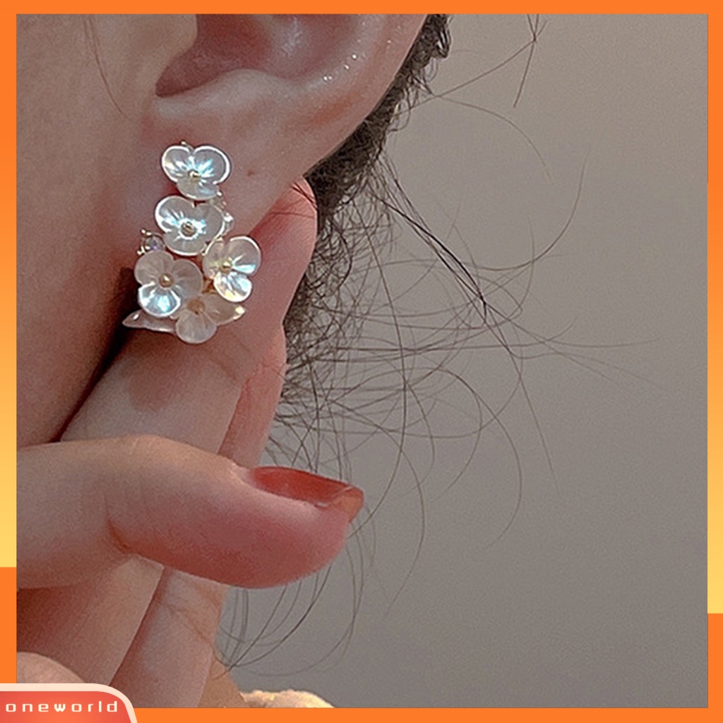 [WOD] 1pasang Anting Wanita Bunga Mutiara Imitasi Perhiasan Electroplating Panjang Jumbai Menjuntai Earrings Untuk Pesta Cocktail