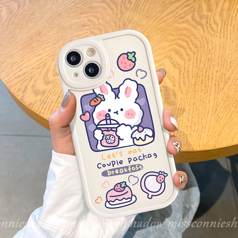 Untuk Realme C53 C35 C30 C31 C15 C25Y C12 C20A C21 C17 C20 C21Y C11 GT 5 C55 C25s C25 C3 C17 9i 10 6 8 5i 8i 5 6i 7i 8Pro Kue Teh Susu Kelinci Beruang Kartun Lucu Sarung Couple Lembut