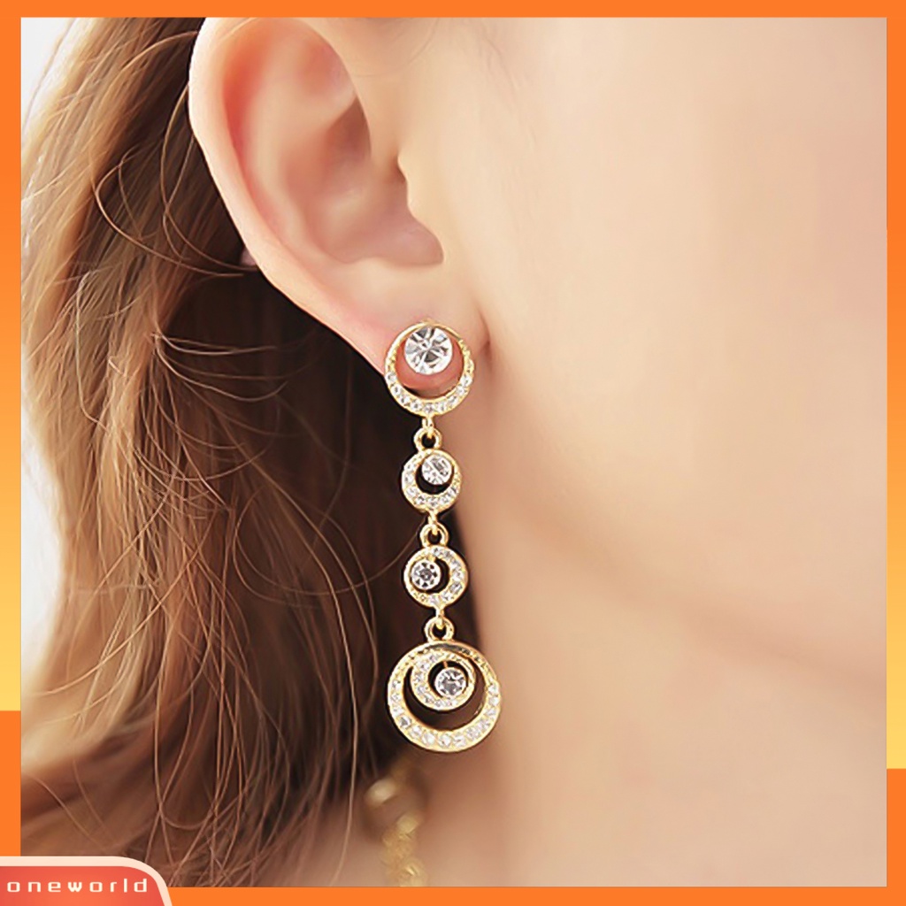 [WOD] Anting Tusuk Lingkaran Menjuntai Mempesona Berlian Imitasi Wanita Panjang Drop Ear Studs Jewelry Untuk Pernikahan