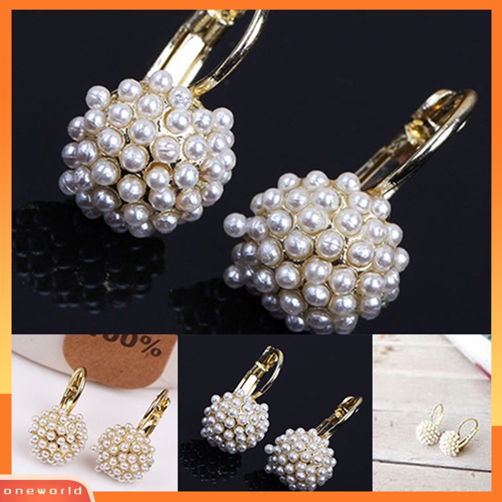 [WOD] Elegan Lady Girl Mutiara Imitasi Leverback Earrings Hadiah Perhiasan Pengantin Pernikahan