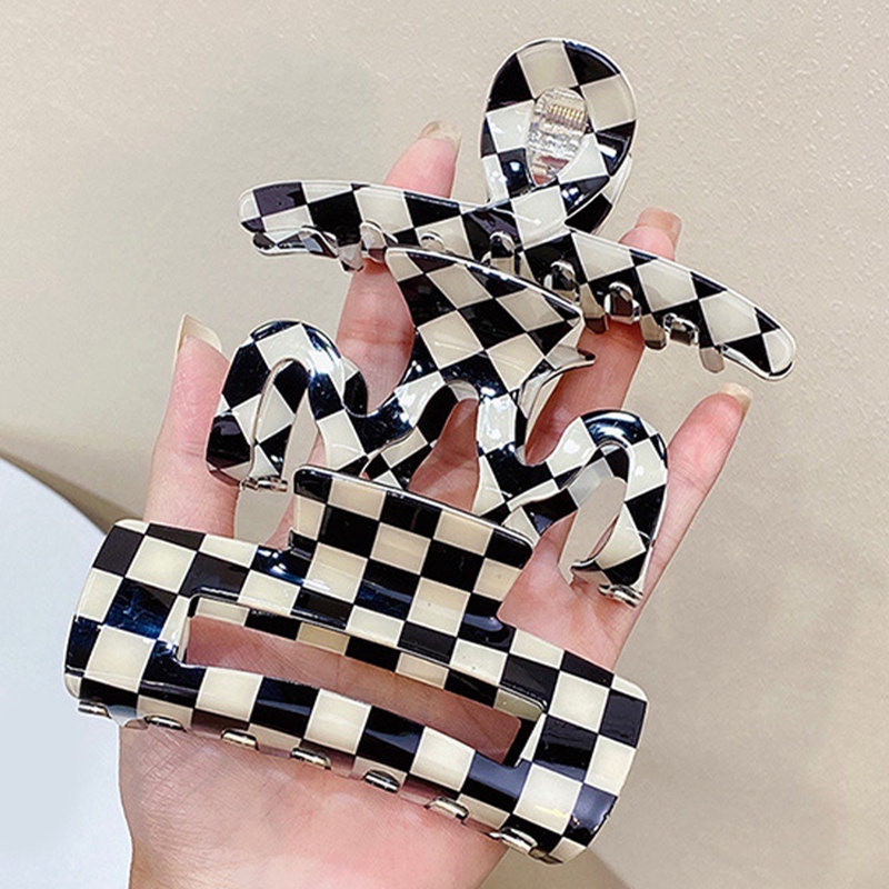 Checkerboard Grab Hair Clip Aksesoris Rambut Untuk Wanita Warna Akrilik Kotak-Kotak Jepit Rambut Hiu Klip Gadis Aksesoris Kepala Hair Claw