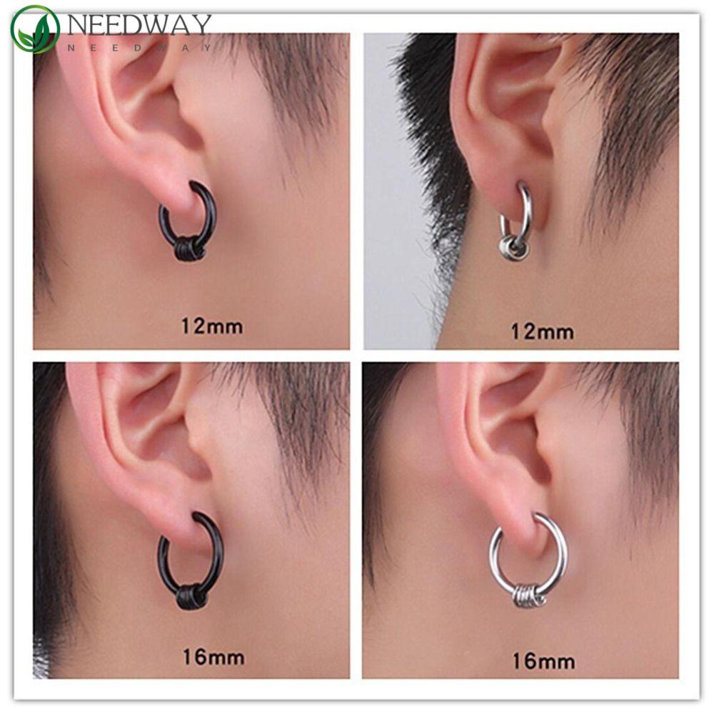 Needway Anting Besar Besar Hypoallergenic Pria Titanium Lingkaran Kecil Anti Karat 10-18mm Aksesoris