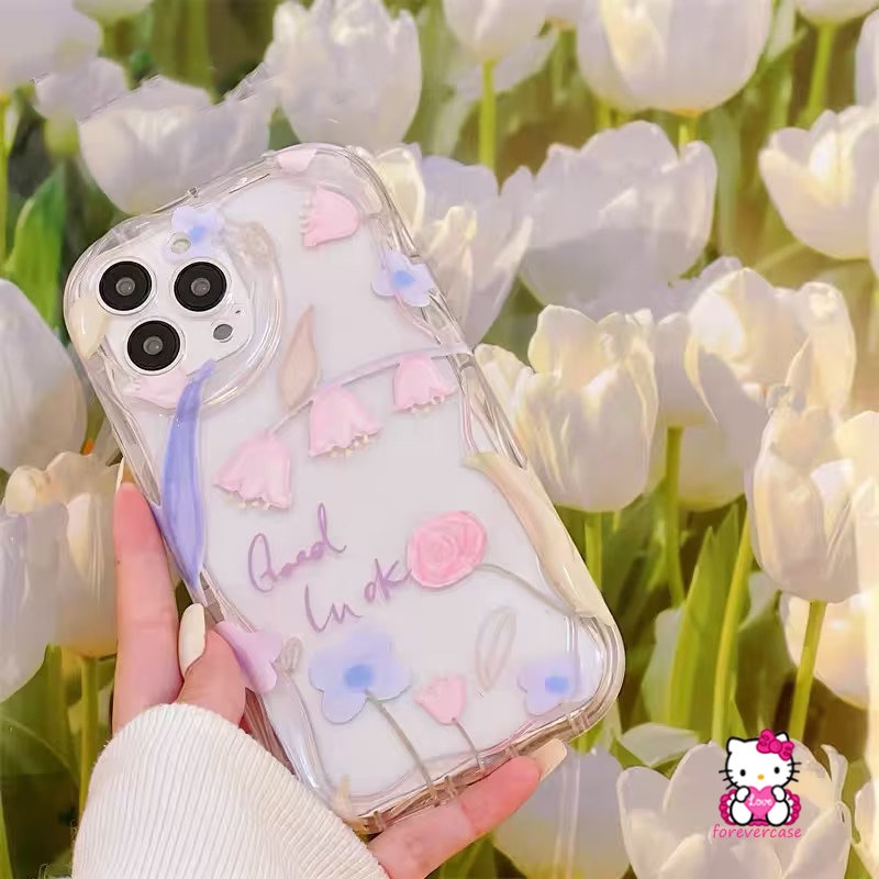 Casing Bunga Tepi Melengkung Bergelombang 3D Transaprent Untuk Realme C53 C55 C15 C25Y C30 C31 C25s C21Y C25 C35 C33 C20 C20A C12 C11 5 7i 6i 5s 9i 5i C17 C21 C3 Tulip Ungu Fresh Flower Case
