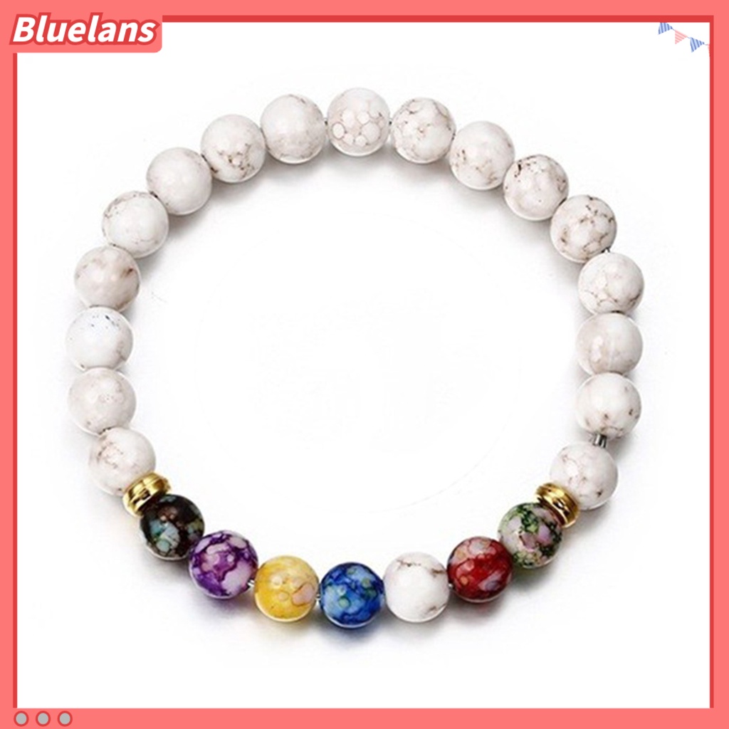 [BLS] Gelang Manik-Manik Warna-Warni Tali Elastis Adjustable All-match Hadiah Hias Faux Volcanic Agate Stone Energy Bangle Fashion Charm Untuk Pacaran