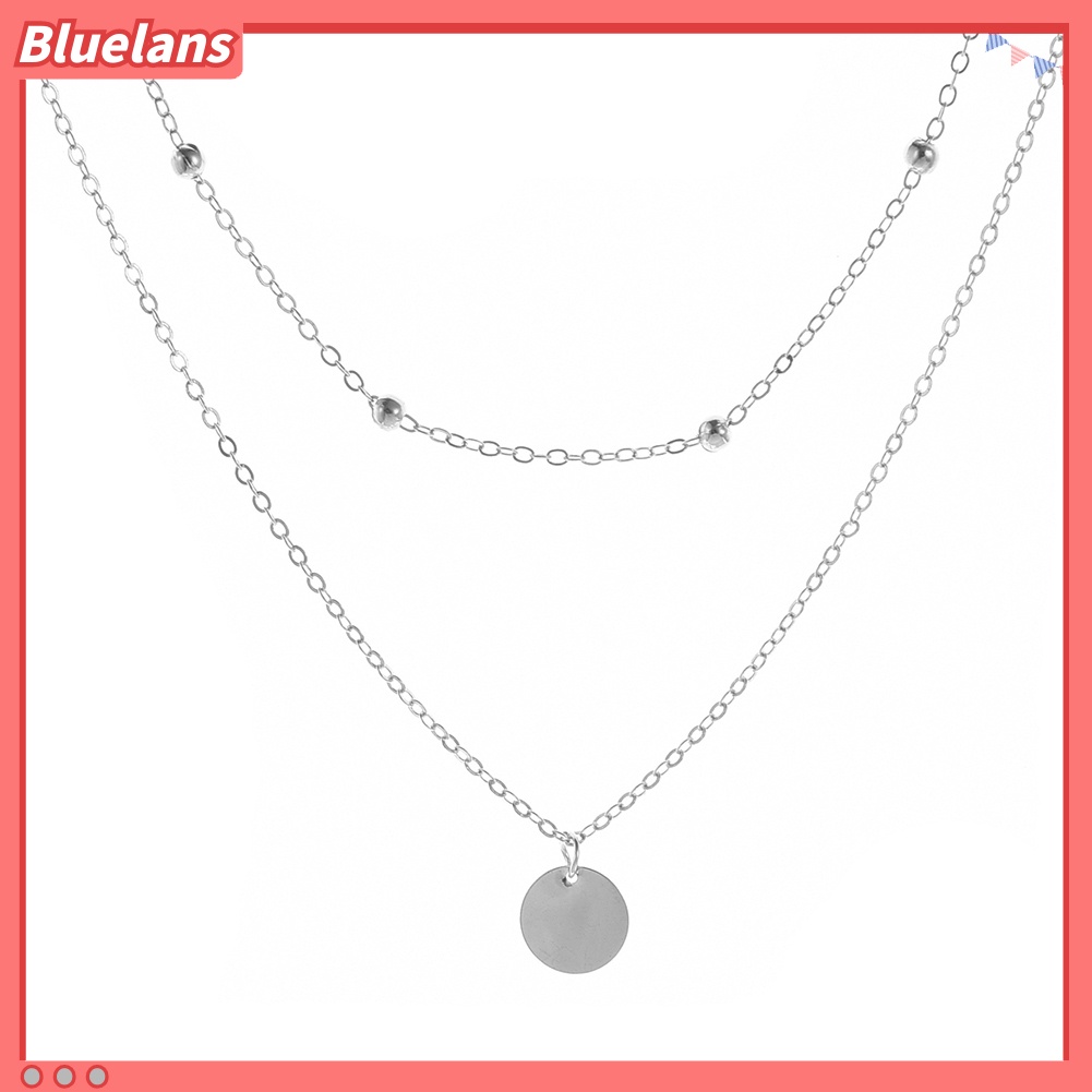 [BLS] Wanita 2-Layer Round Disc Menjuntai Klavikula Rantai Choker Kalung Pesta Perhiasan