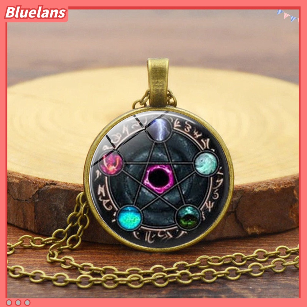 [BLS] Unisex Pentacle Constellation Zodiak Kaca Cabochon Pesona Kalung Wicca Jewelry