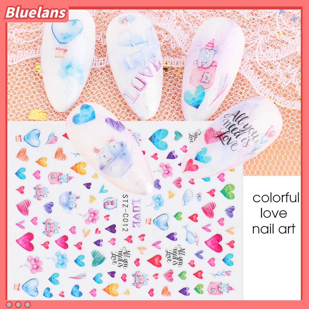 [BLM] Stiker Nail Art Lovely Cute PET Valentine Hiasan Tips Nail Art Berbentuk Hati Untuk Pasangan