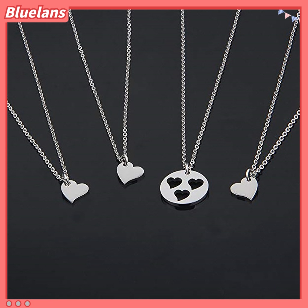 [BLS] 1pc/1 Set Liontin Kalung Beberapa Layer Finishing Terang Hollowed Heart Pendant Berbentuk O Rantai Leher Dekorasi Perhiasan Geometris Kalung Stainless Steel Untuk Pesta