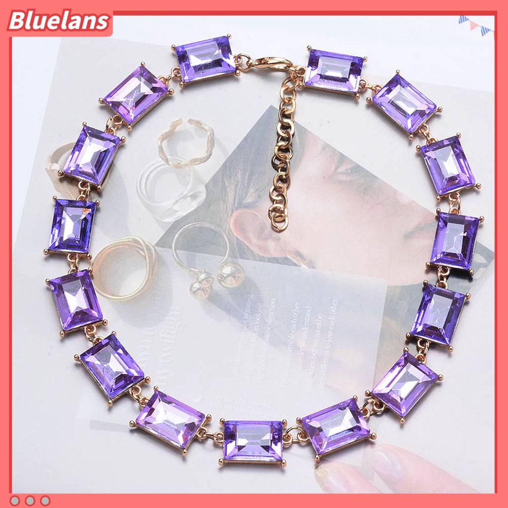 [BLS] Kalung Berlebihan Desain Persegi Mengkilap Tidak Luntur Dress Up Alloy Geometris Persegi Berwarna Kristal Imitasi Kalung Wanita Perhiasan